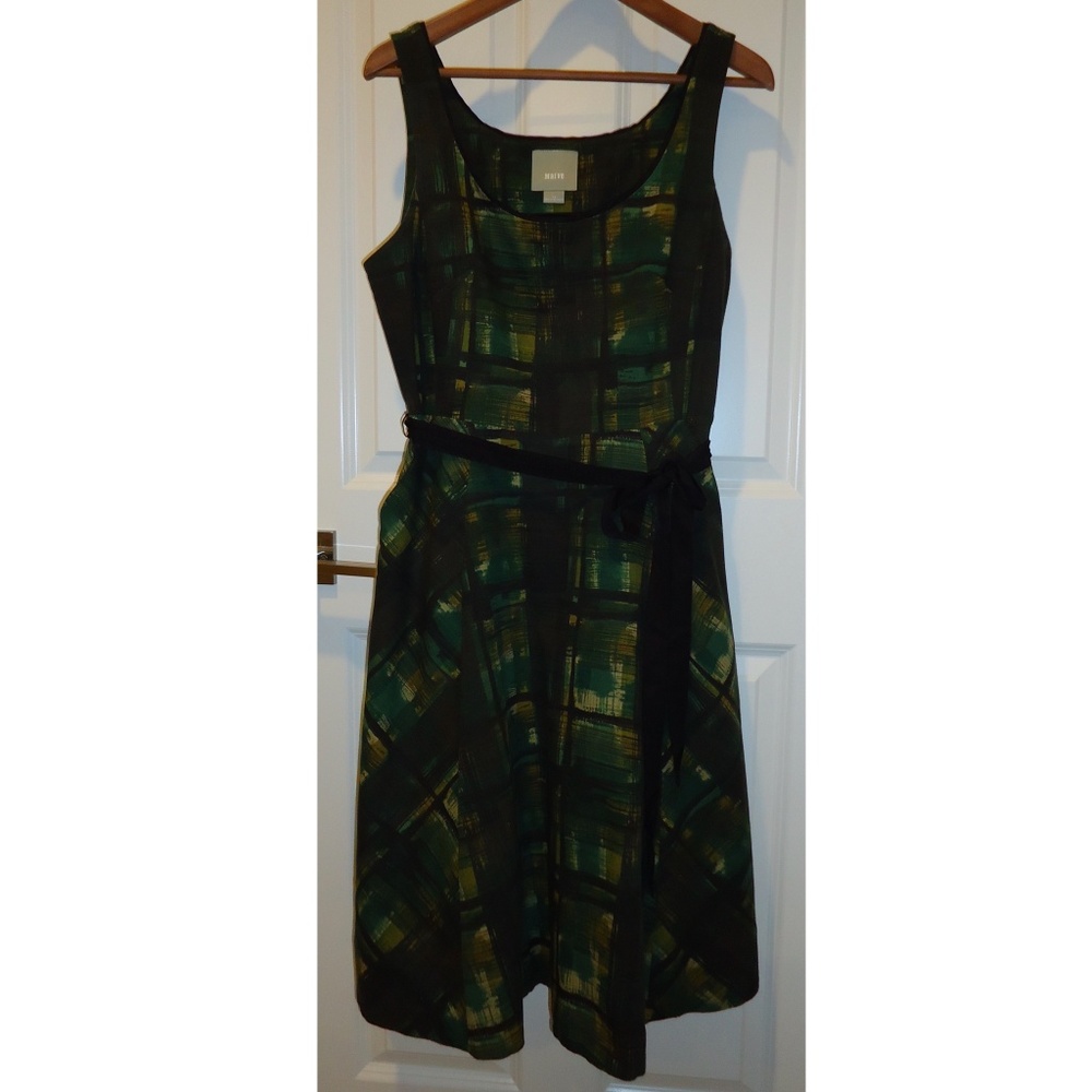 Anthropologie Maeve Plaid Green Dress w/ Pockets